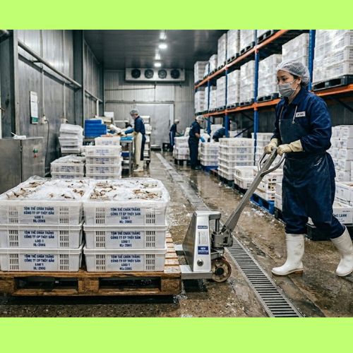 Xe nâng inox kho thủy sản